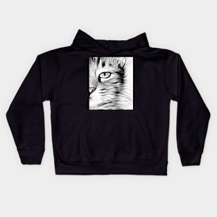 Cat half face drawing design left side Kids Hoodie